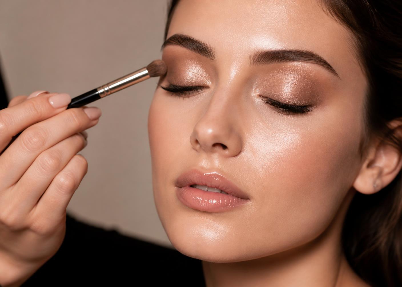 Makeup artist applying bronze eyeshadow with a brush