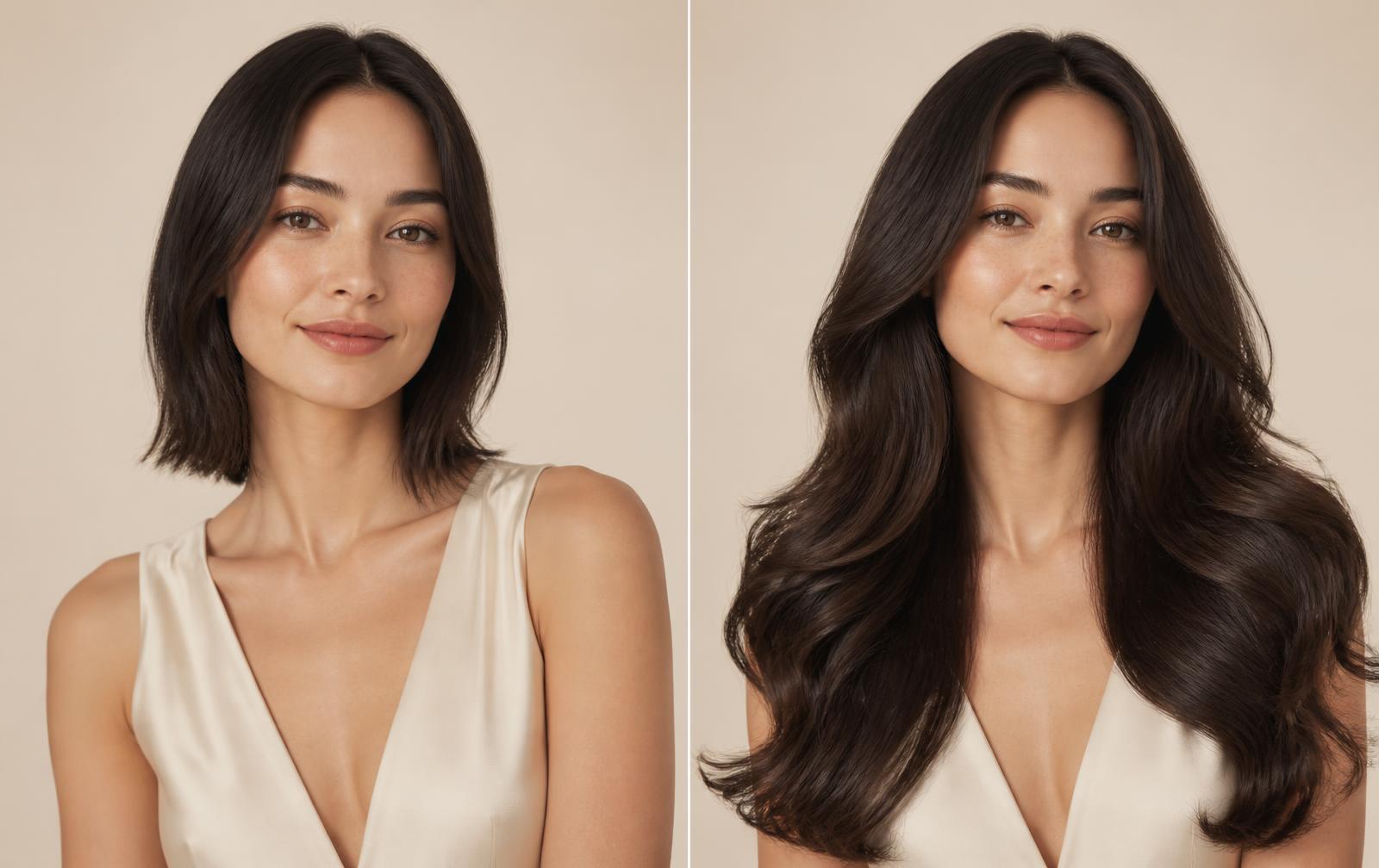 Before and after concept of added hair length and density
